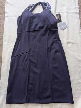 Athleta Deep Navy Halter Dress with Patterned Straps
